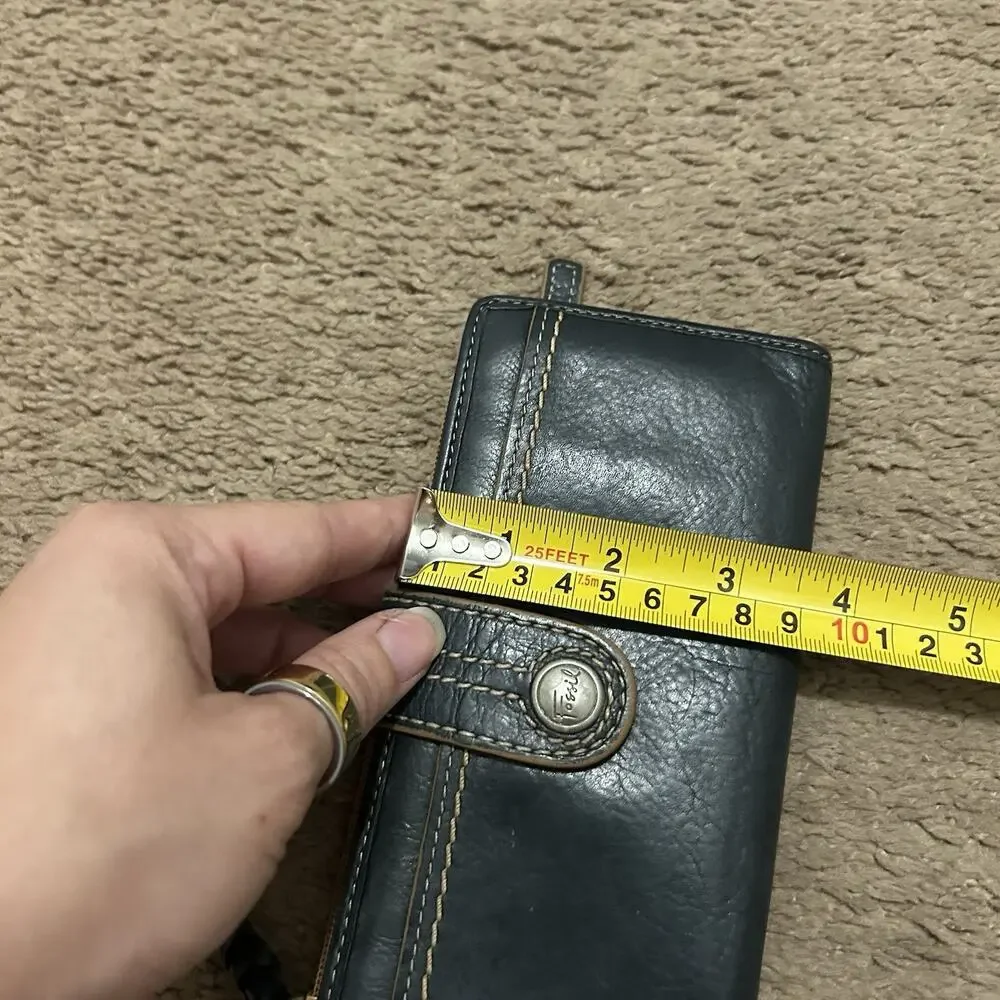 Fossil Women's Weekender Checkbook Clutch Blue Leather Bi-Fold Wallet